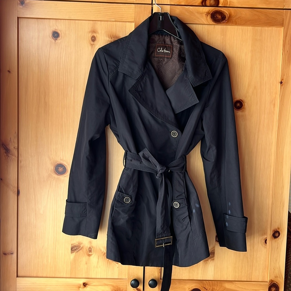 Cole Haan trench raincoat, black size L, NWOT